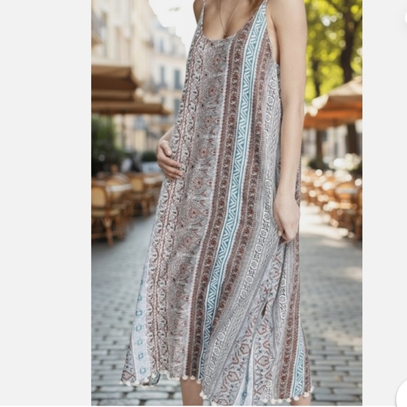 ROLLER RABBIT Batik Print Azita Maxi Dress Pom August Border Hem S Boho Peasant - Picture 1 of 8